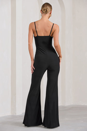 Aspiration Black Knot Detail Ruched Jumpsuit